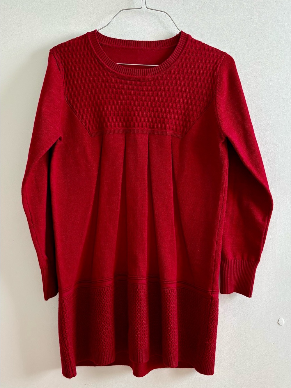 Crimson Knit Pleated Sweater Dress